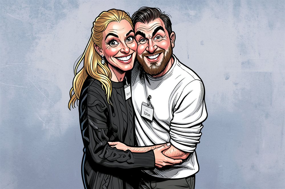 Dasselbe Foto als Karikatur gezeichnet